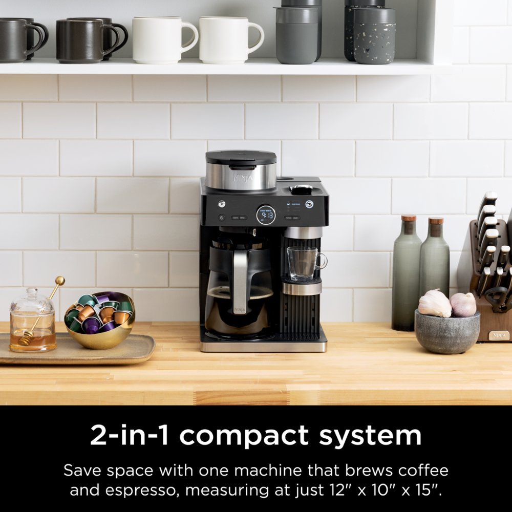 Ninja - Espresso & Coffee Barista System, Single Serve & Nespresso, with 12-Cup Carafe, 4 Styles with Ristretto - Black - Image 2