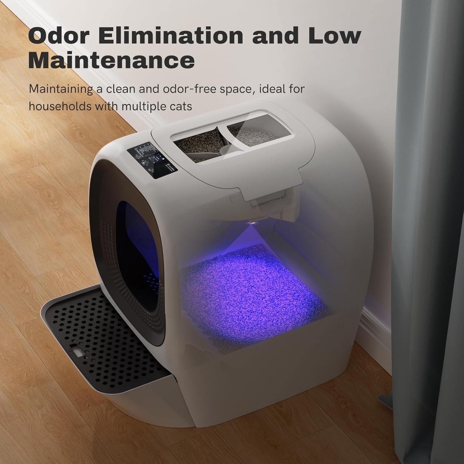 Auto Self-Refill Cat Litter Box Pro* Automatic Cat Litter Box Self Cleaning Litter Box for Multiple Cats, Odor-Removal/App Control/Safety Protection, Robotic Smart Kitty Litter Box Open-Top - Image 6