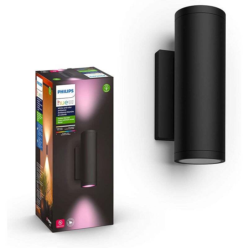 Philips - Hue White & Color Ambiance Appear 1200-lumen Wall Lantern - Black