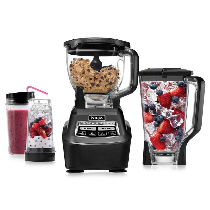 Ninja Mega Kitchen System 72 Ounce 3-Speed Blender with Single Serve Cups & Food Processor Bowl - Black