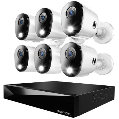 Night Owl - 12 Channel 6 Camera Wired 4K 2TB DVR Security System - White