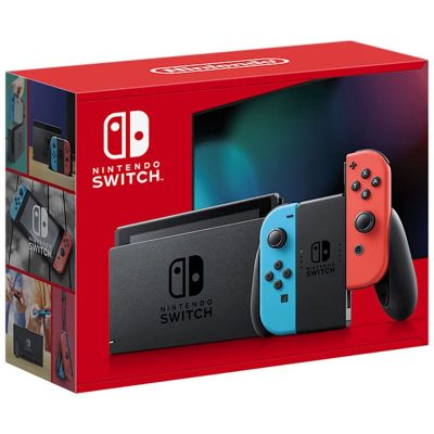 Nintendo Switch with Neon Blue and Neon Red Joy Con