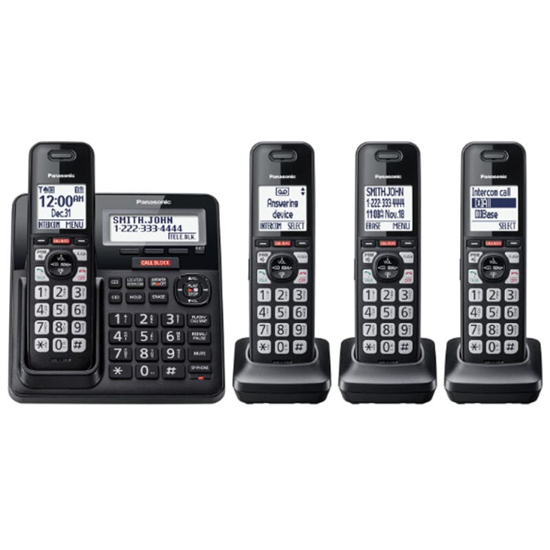 Panasonic Cordless Phone with Advanced Call Block, One-Ring Scam Alert, and 2-Way Recording with Answering Machine, 4 Handsets - Black