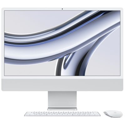 Apple iMac 24" (Late 2023) with Apple M3, 4.5K Retina Display, 8GB RAM, 256GB SSD, 8-core CPU, 10-core GPU, Silver