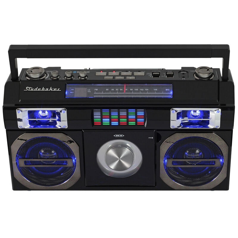 Studebaker SB2145 80's Retro Street Portable Bluetooth Boombox with FM Radio, CD Player, LED EQ and 10 Watts RMS Power