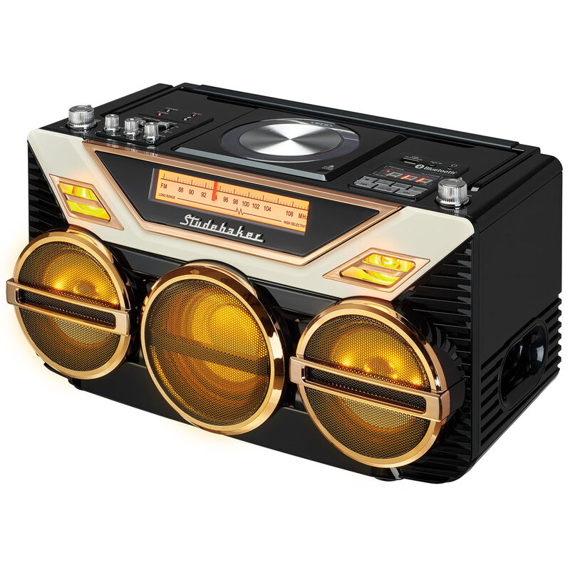 Studebaker SB2165 Portable Avanti Stereo Boombox with Bluetooth, CD, FM Stereo Analog Radio and 15W Subwoofer for High Power Bass