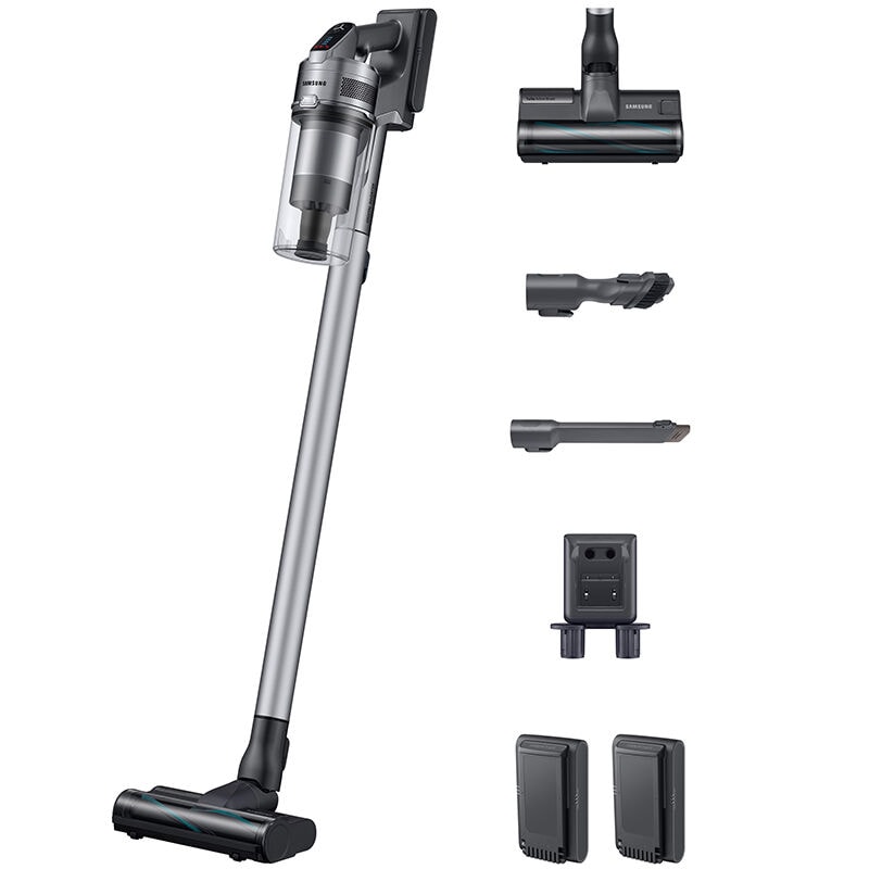 Samsung Jet 75+ Cordless Stick Vacuum with Combination Tool, Crevice Tool, 2 Batteries, 120 min Runtime - Titan Chrometal