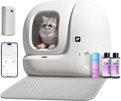 PETKIT Self Cleaning Cat Litter Box, PuraMax Cat Litter Box for Multiple Cats, App Control/xSecure/Odor Removal Automatic Cat Litter Box Includes Trash Bags and K3 Smart Air Purifier Spray