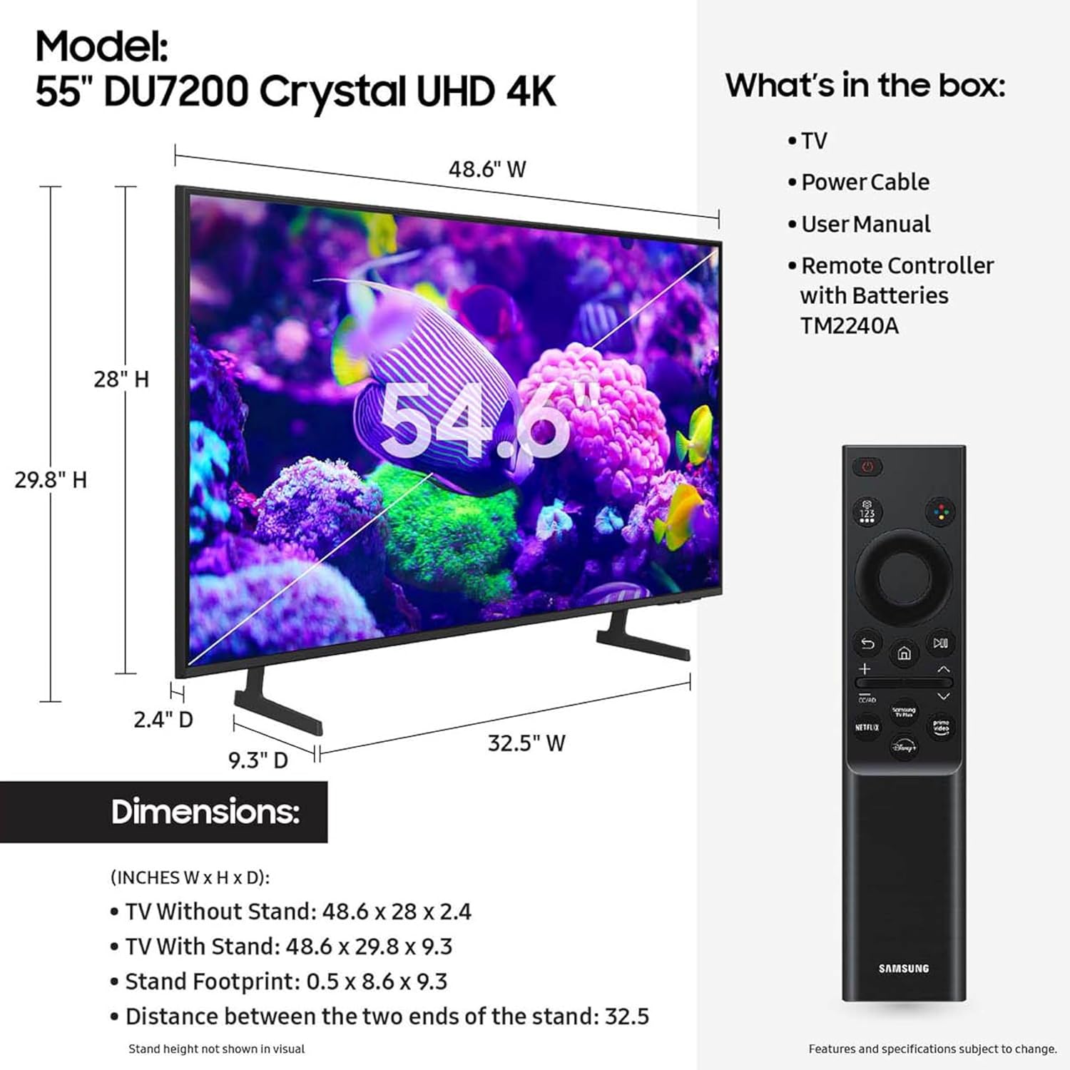 SAMSUNG 55-Inch Class Crystal UHD 4K DU7200 Series HDR Smart TV w/Object Tracking Sound Lite, PurColor, (UN55DU7200, 2024 Model) - Image 2