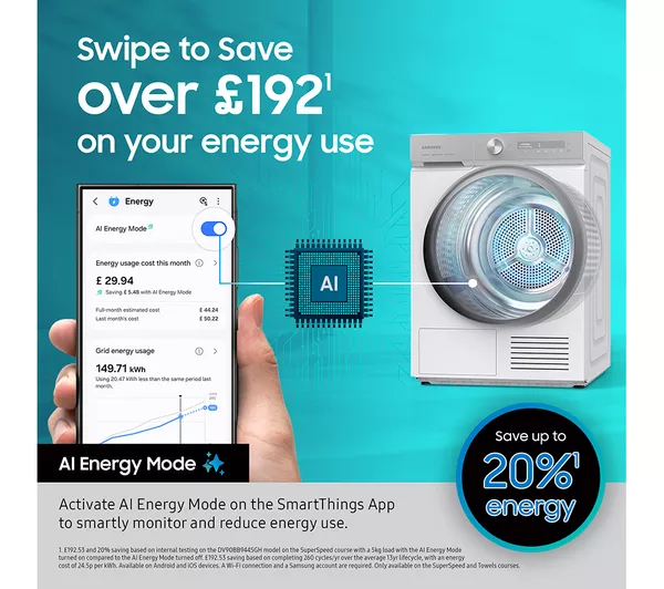 SAMSUNG Series 5 AI Energy DV90CGC0A0ABEU 9 kg Heat Pump Tumble Dryer - Black - Image 3