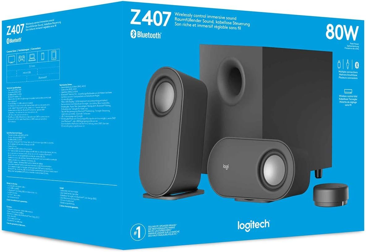 Logitech Z407 Bluetooth Computer Speakers with Subwoofer and Wireless Control, Immersive Sound, Premium Audio with Multiple Inputs, USB Speakers, Black - Image 2
