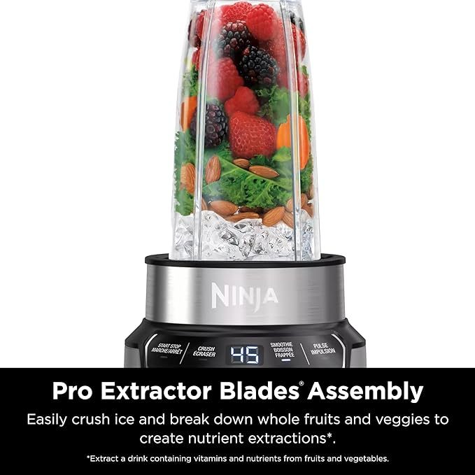 Ninja | Blender | Nutri Pro | Single Serve | For Smoothies, Salsa, Shakes and Frozen Drinks | Includes 2 Smoothie Cups & Lids | Crushes Ice, Fruit & Veggies |Silver | BN401 - Image 2