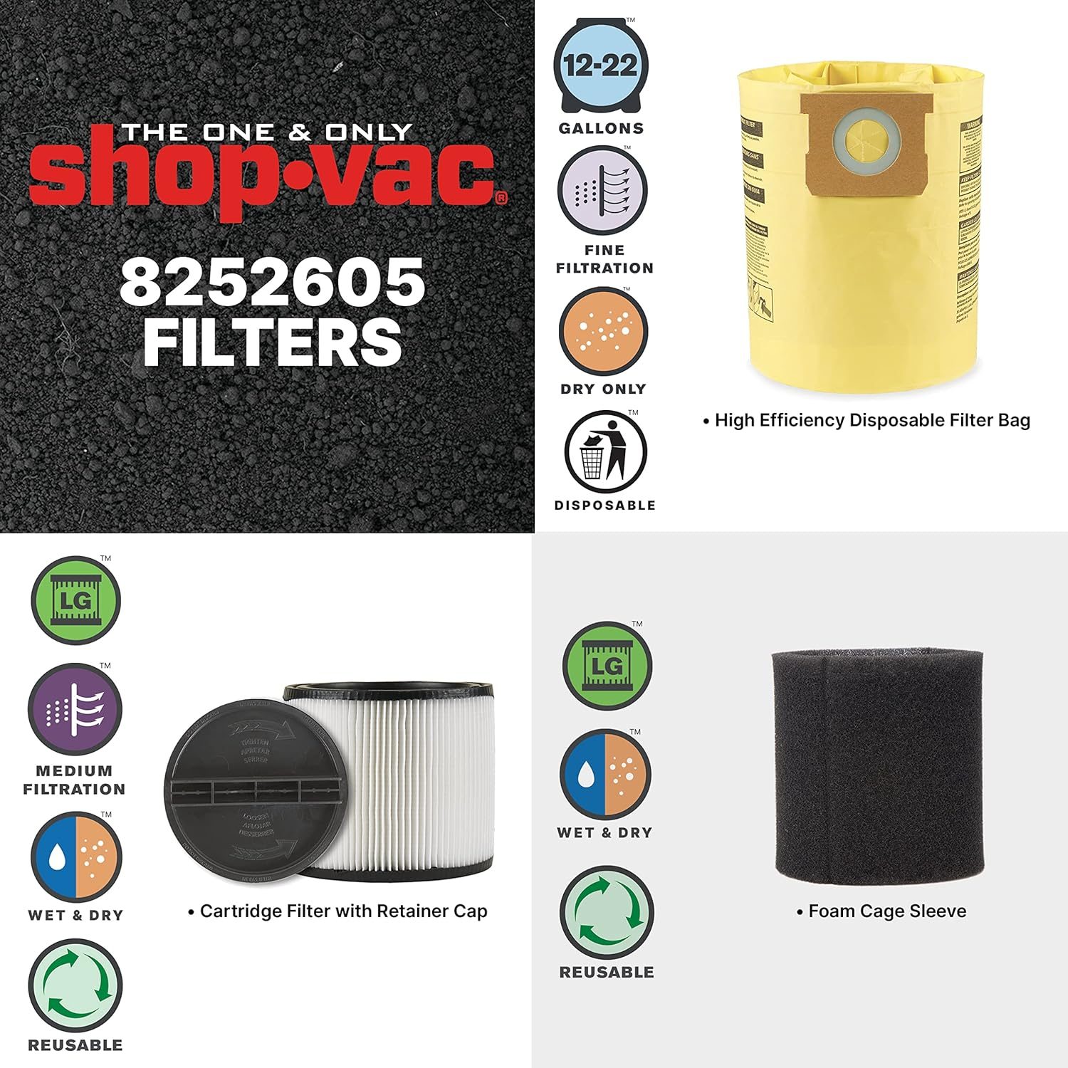 Shop-Vac 8251205 12 Gallon, Wet/Dry Utility Vacuum, 5.5 Peak HP, SVX2 Motor Technology, 2.5 Inch Diameter x 8 Ft Hose, 20 Ft Cord, Black, Includes Blower Port, Ideal for Garage and Workshop - Image 6