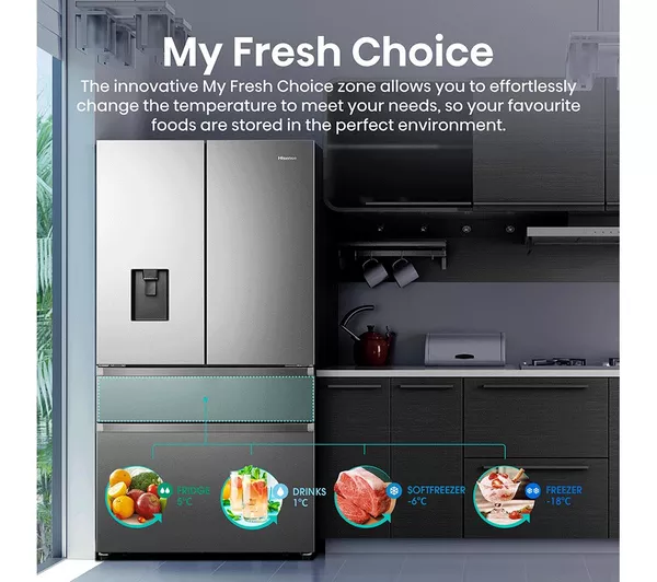 HISENSE PureFlat RF749N4SWSE Smart Fridge Freezer - Stainless Steel - Image 3