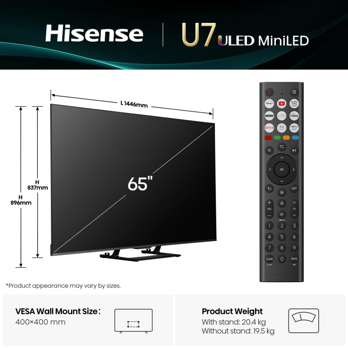 Hisense 65-Inch Class U7 Series Mini-LED ULED 4K UHD Google Smart TV (65U7K) - QLED, Native 144Hz, 1000-Nit, Dolby Vision IQ, Full Array Local Dimming, Game Mode Pro, Alexa Compatibility, 65U7K - Image 10